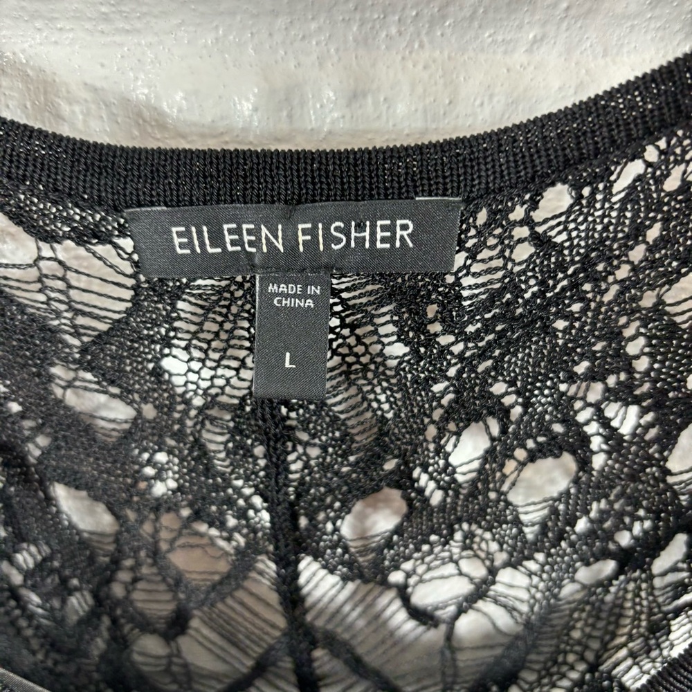 Eileen Fisher V-Neck Crinkle Lace Dress w/ Slip Large - Picture 5 of 6